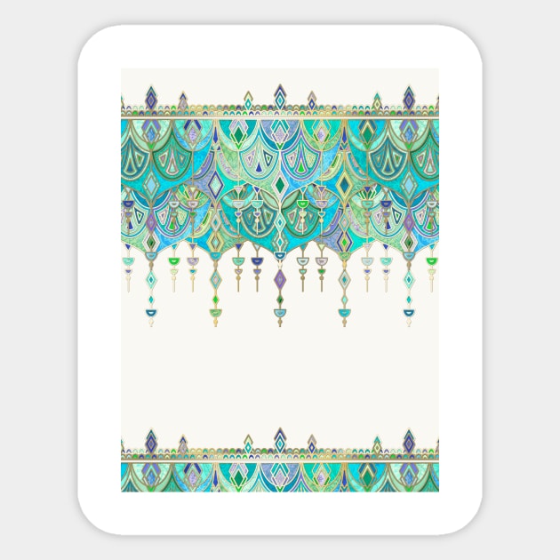 Art Deco Double Drop in Jade and Aquamarine on Cream Sticker by micklyn